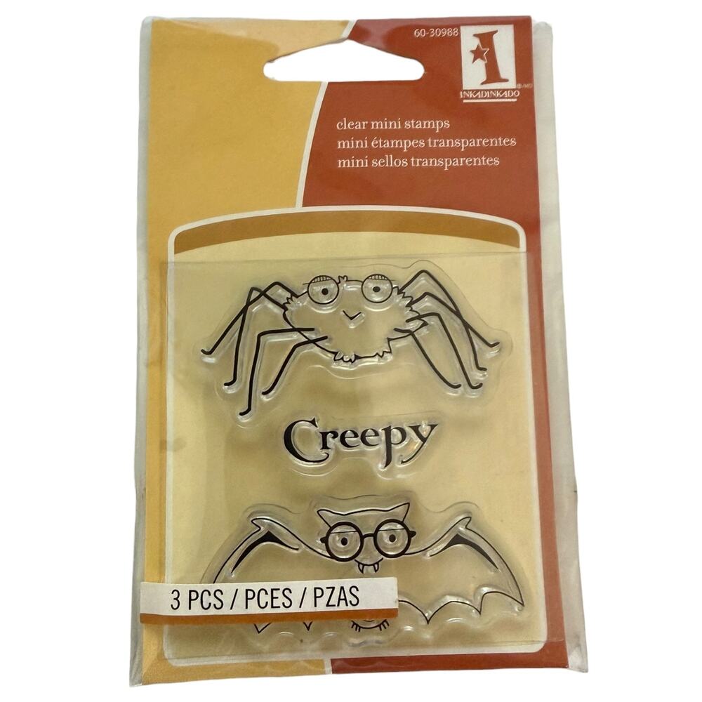 Inkadinkado 3 Piece Creepy Bat Spider Halloween Clear Rubber Stamp